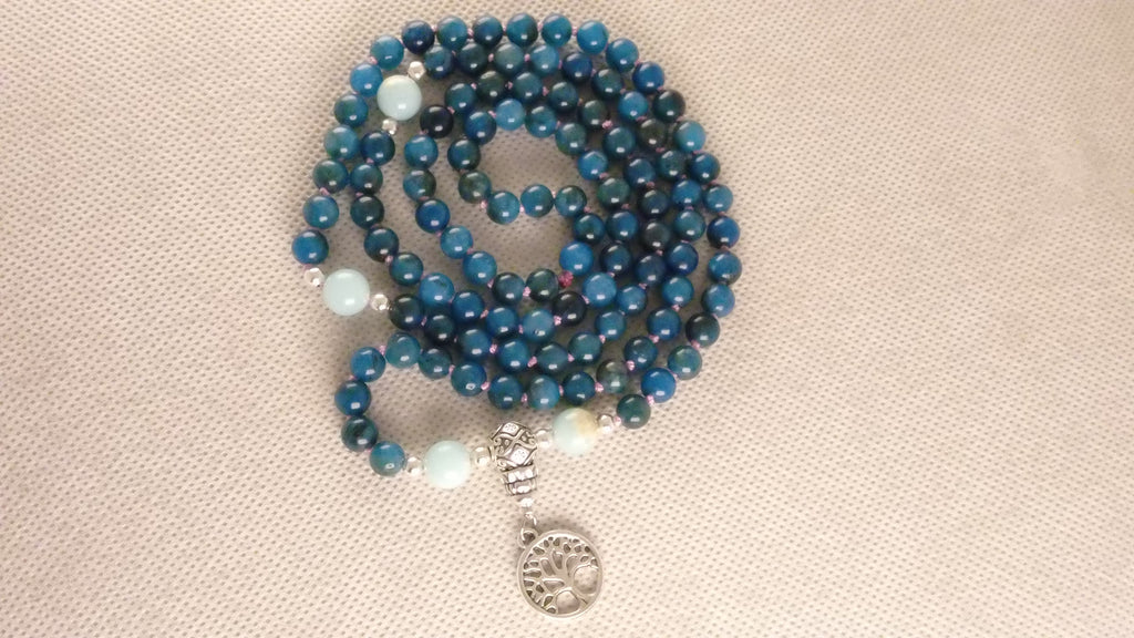 blue apatite 108 bead mala