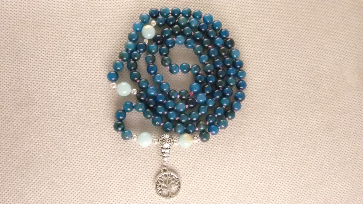 blue apatite 108 bead mala